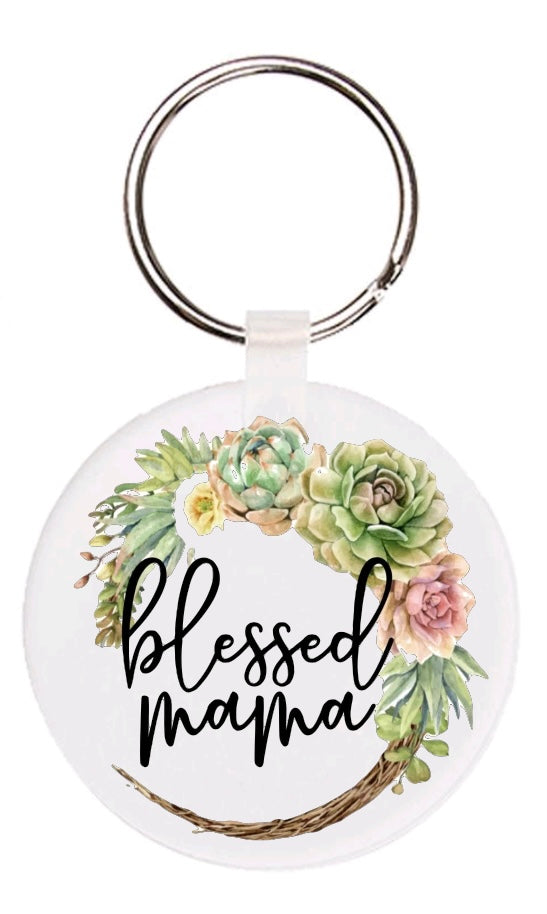 Blessed Mam Succulent Keychain